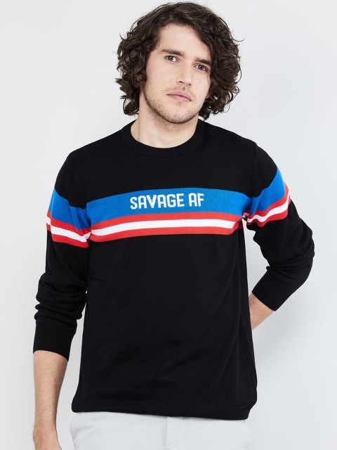 

max Men Black & Blue Solid Round Neck T-shirt