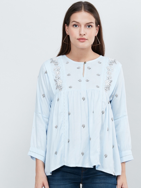 

max Women Blue Printed A-Line Top
