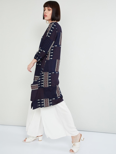 

max Women Blue Printed A-Line Kurta