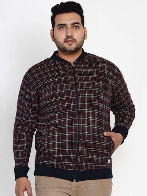 

John Pride Men Maroon & Off-White Checked Sweatshirt