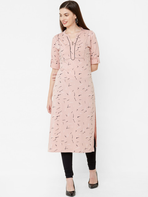 

Juliet Women Peach & Black Printed Straight Kurta