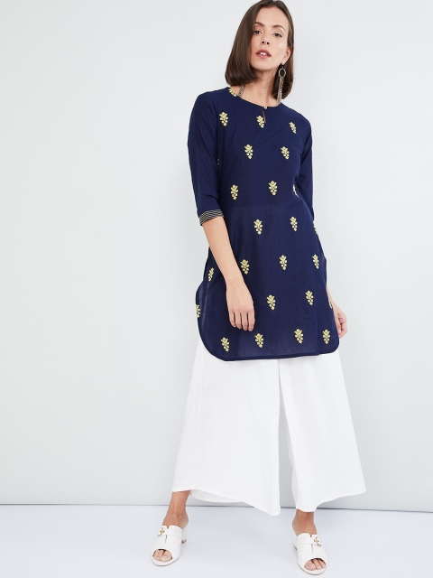

max Women Navy Blue Embroidered A-Line Kurta
