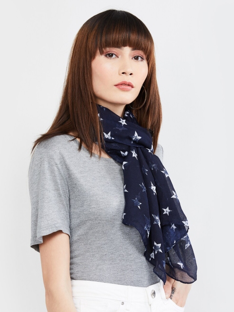 

max Women Navy Blue & White Printed Scarf