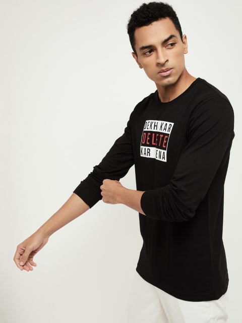 

max Men Black Typography Printed T-shirt