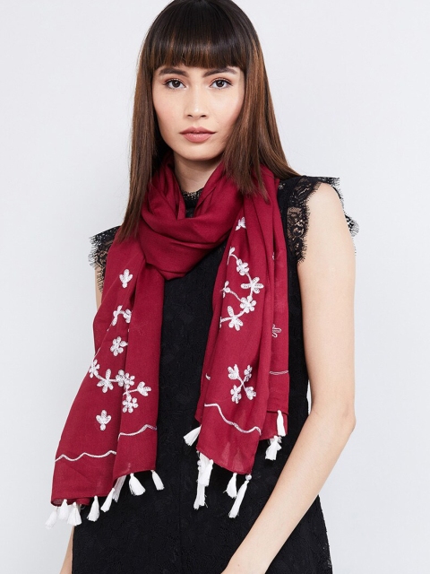 

max Women Maroon & Off-White Embroidered Scarf