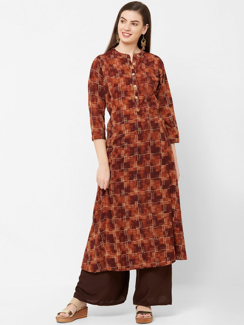 

Juliet Women Rust Brown & Maroon Printed A-Line Kurta