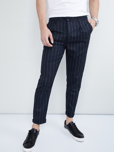 

max Men Blue Regular Fit Striped Regular Trousers