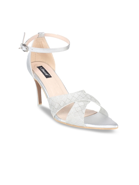 

Sherrif Shoes Women Silver-Toned Woven Design Stilletos