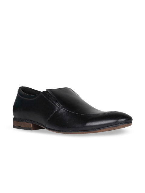 

Regal Black Solid Leather Formal Slip-Ons