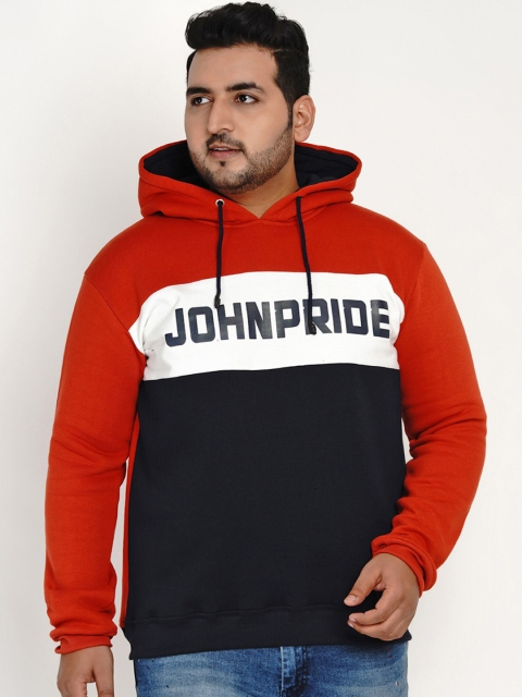 

John Pride Men Red & Navy Blue Printed Hooded Plus Size Sweatshirt