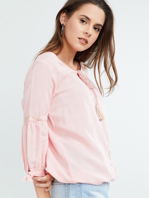 

max Women Rose Pink Embroidered Blouson Top