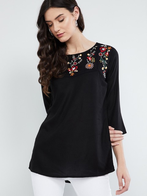 

max Women Black Embroidered Top