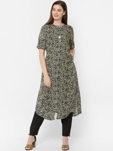 

Juliet Women Green & Black Printed A-Line Kurta