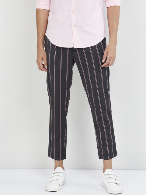 max Men Black & White Regular Fit Striped Regular Trousers