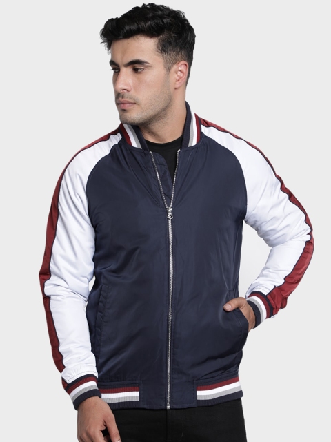 

Red Tape Men Navy Blue & White Colourblocked Bomber Jacket