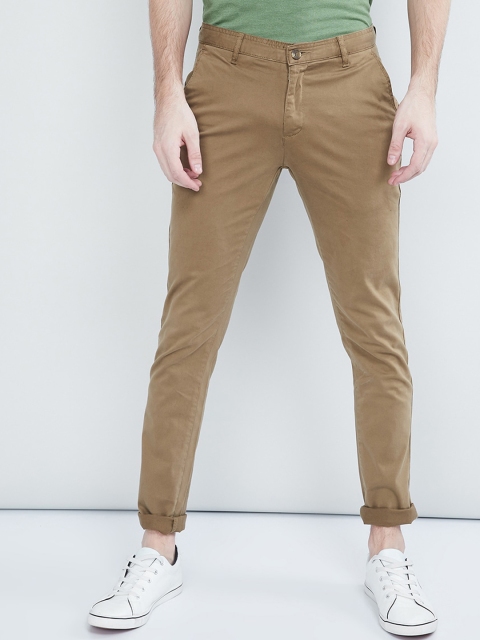 

max Men Brown Skinny Fit Solid Regular Trousers