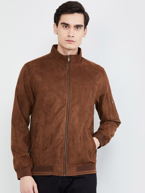 

max Men Brown Solid Bomber Jacket