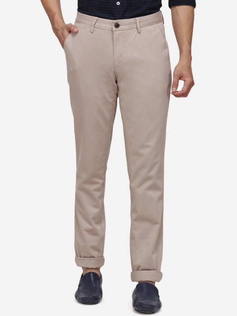 

JADE BLUE Men Beige Slim Fit Solid Regular Trousers