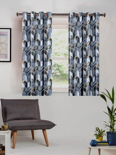 

SHIVANAA HOMES Grey & Off-White Single Room Darkening Curtain Curtain