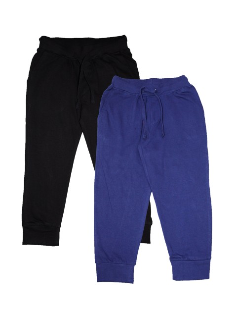 

KiddoPanti Boys Pack of 2 Black and Navy Solid Joggers