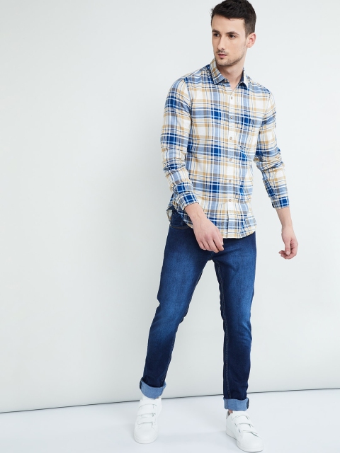 

max Men Blue & Yellow Regular Fit Checked Casual Shirt