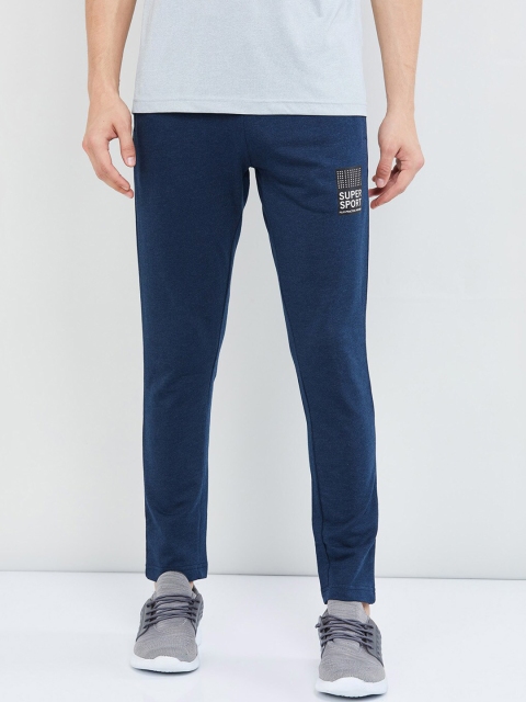 

max Men Navy Blue Solid Straight Fit Track Pants