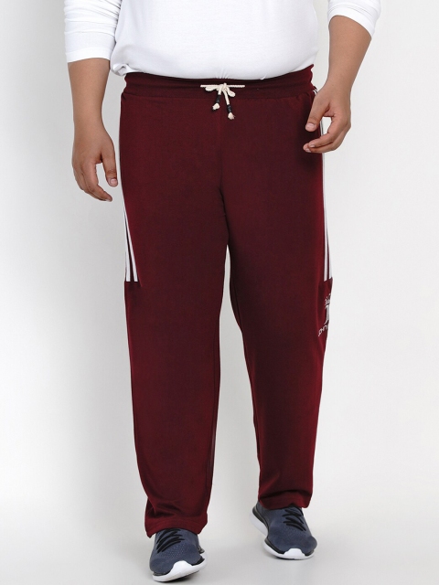 

John Pride Men Maroon Solid Plus Size Straight-Fit Track Pants