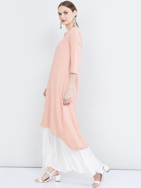 

max Women Peach-Coloured Embellished A-Line Kurta