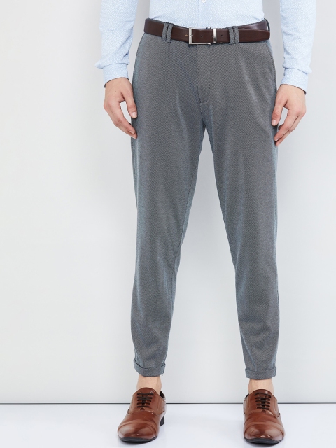 

max Men Grey Slim Fit Self Design Regular Trousers