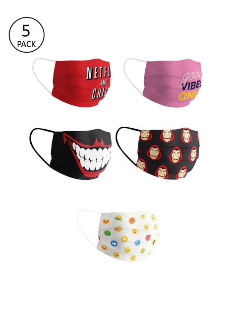 

Soxytoes Unisex Pack Of 5 Multicoloured Reusable 4-Ply Cloth Masks, Multi