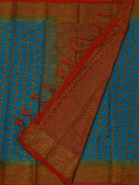 

Pothys Blue & Orange Jute Silk Printed Saree