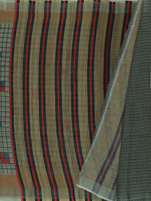 

Pothys Grey & Brown Pure Linen Striped Saree