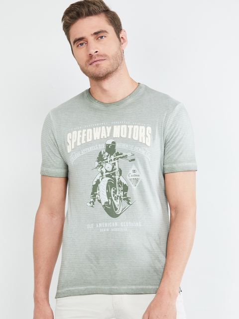 

max Men Green Printed Round Neck T-shirt