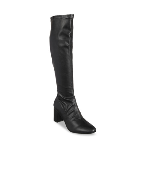 

Flat n Heels Women Black Solid High-Top Heeled Boots