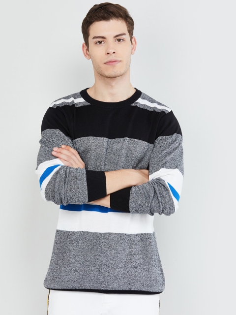 

max Men Grey Striped Round Neck T-shirt