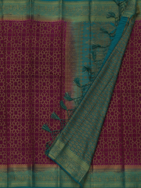 

Pothys Burgundy & Green Jute Silk Woven Design Saree