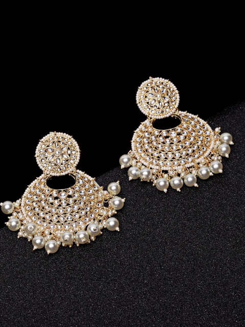 

Melani Borsa Gold-Toned & Off-White Crescent Shaped Chandbalis