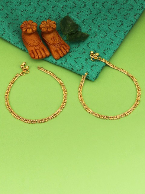 

Adwitiya Collection Set Of Two 24 CT Gold-Plated Handcrafted Anklets