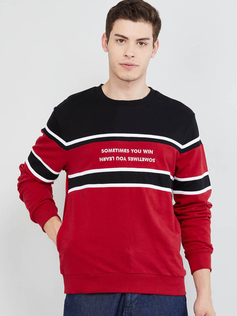 

max Men Red & Black Striped Sweatshirt