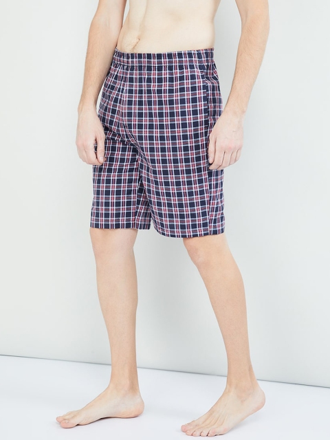 

max Men Blue & Off-White Checked Lounge Shorts