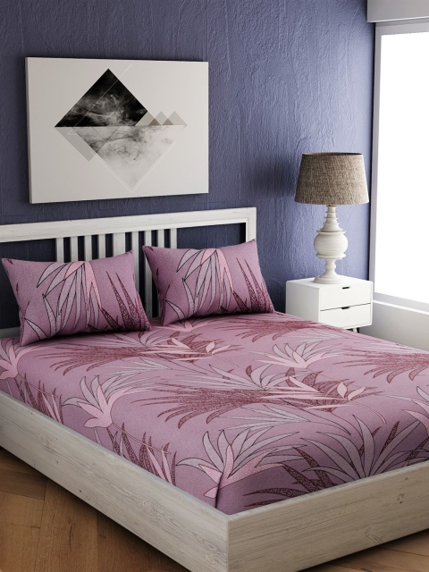 

EverHOME Purple Floral 210 TC Cotton 1 Queen Bedsheet with 2 Pillow Covers
