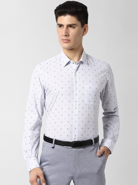 

Peter England Men White & Blue Slim Fit Printed Formal Shirt