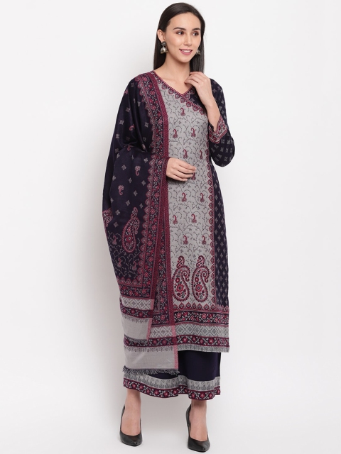 

HK colours of fashion Navy Blue Viscose Rayon Unstitched Dress Material