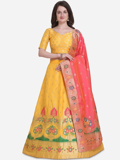 

Stylee LIFESTYLE Yellow Woven Design Unstitched Lehenga & Blouse with Dupatta