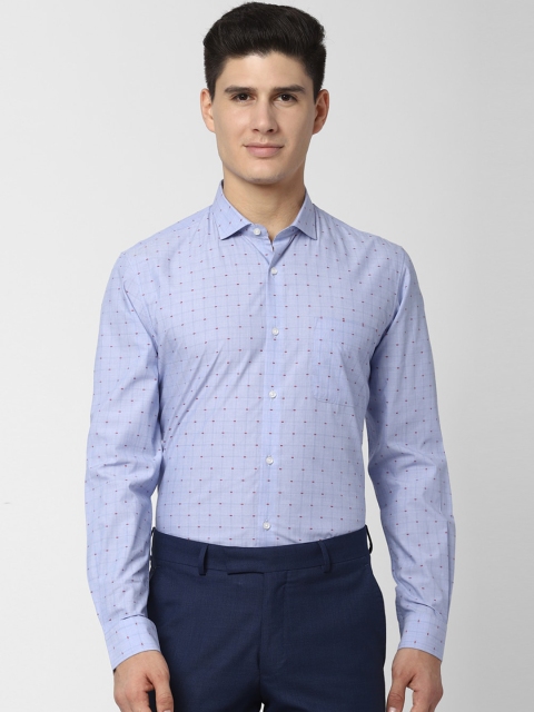 Peter England Men Blue & Red Slim Fit Checked Formal Shirt