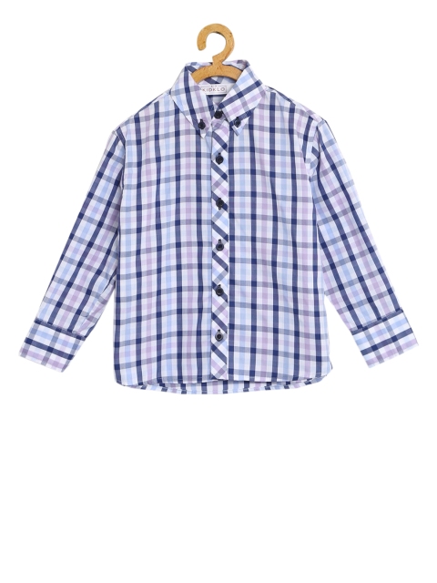 

KIDKLO Boys Blue & White Regular Fit Checked Casual Shirt