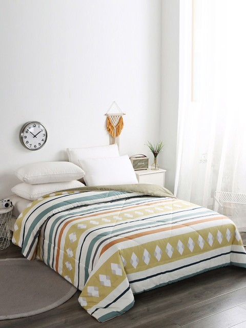 

URBAN DREAM White & Mustard Yellow Geometric AC Room 120 GSM Double Bed Comforter