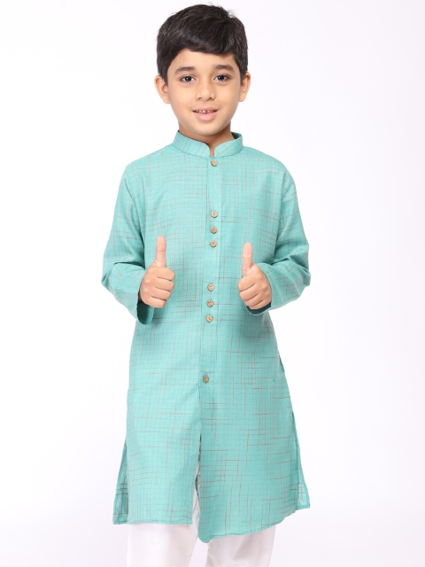 

TABARD Boys Sea Green & Red Checked Straight Kurta