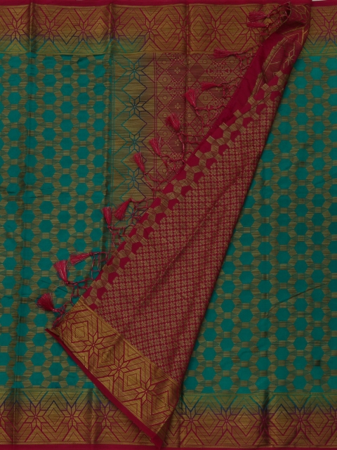 

Pothys Green & Red Jute Silk Woven Design Saree