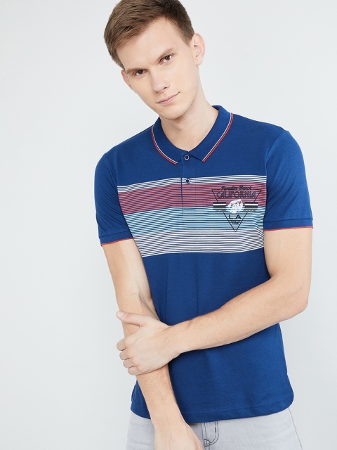 max Men Red Striped Polo Collar Pure Cotton T-shirt